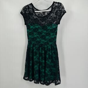 Wet Seal Womens Lace Dress Size M Y2K Black Green Whimsigoth Fairygrunge